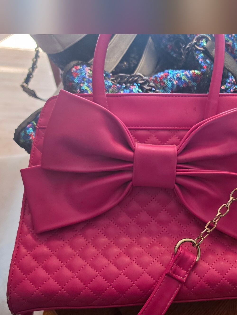Hot Pink Quilted Bow Satchel